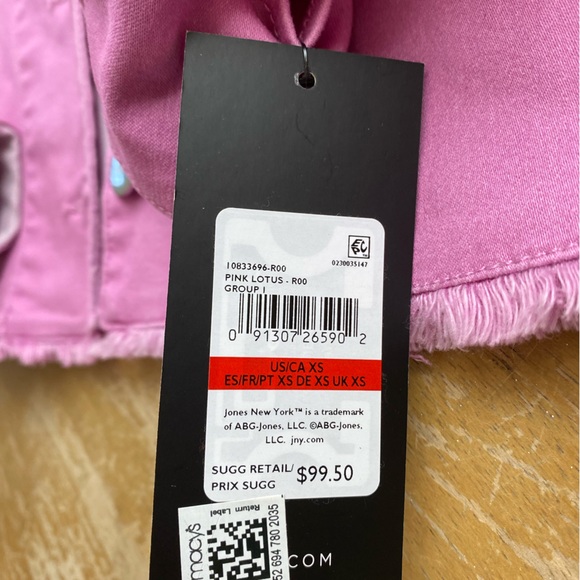 Jones New York Women's sizeXS Pink Lotus Button Denim Jacket with Fringe Epaulet - Picture 10 of 14